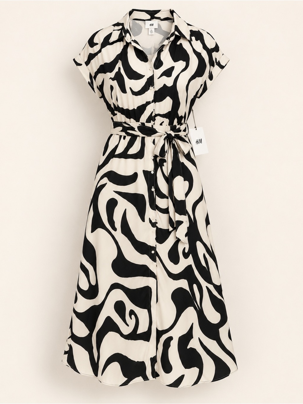 H&M Black & White Abstract Print Maxi Shirt Dress